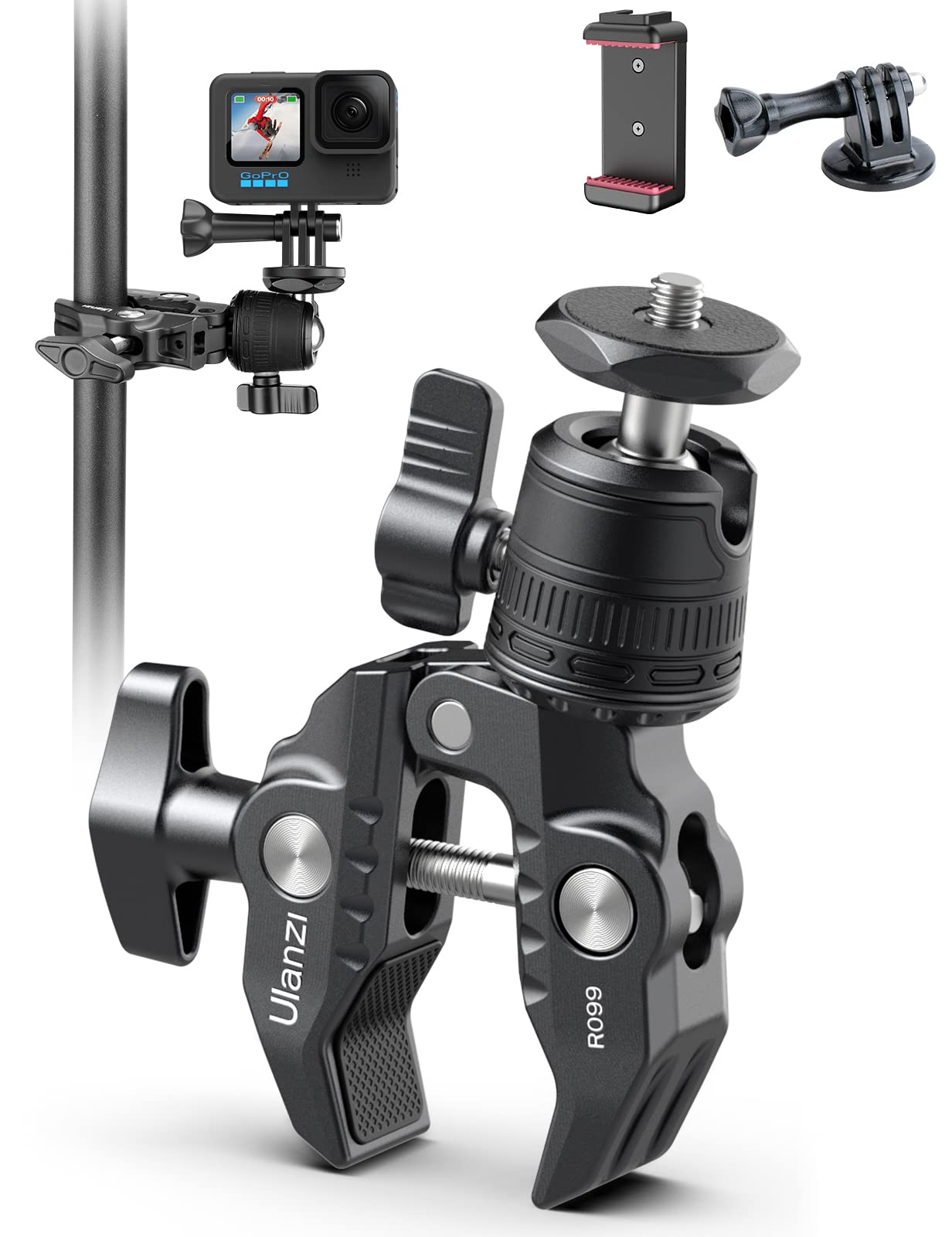 Multi-function Super Camera Clamp with 360 Double Ball Head for Motorcycle Bike Handlebar Sport Camera DSLR Light Holder Mount