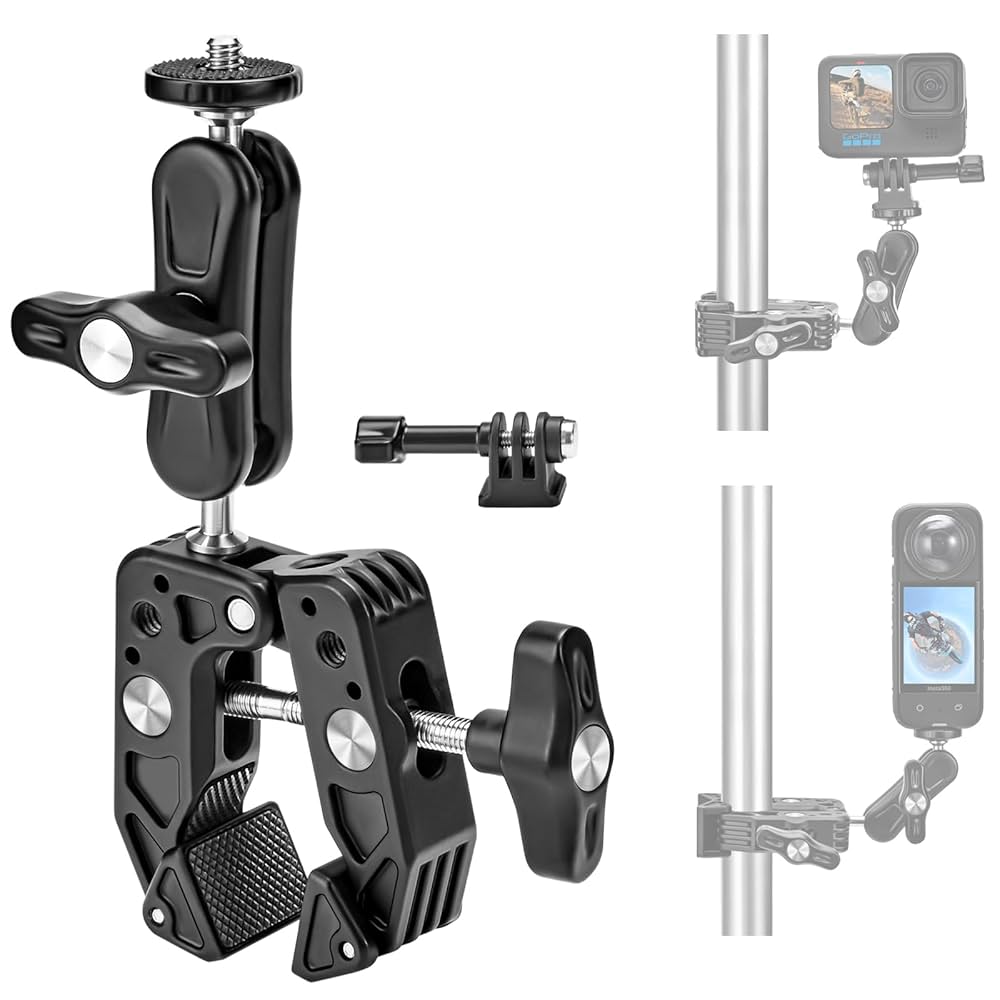 Multi-function Super Camera Clamp with 360 Double Ball Head for Motorcycle Bike Handlebar Sport Camera DSLR Light Holder Mount