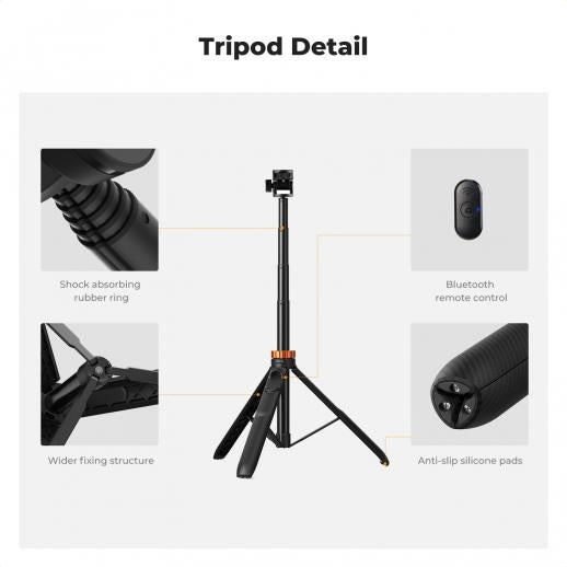K&F Concept 69''/175cm Iphone Selfie Stick Tripod, Compact Tripod with Phone Holder, Light Stand with Detachable Remote Control, Action Camera Adapter, Compatible with Phone/GoPro/Camera