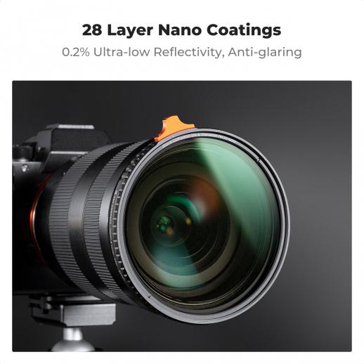 72mm Black Mist 1/4 & ND2-400 Variable ND Filter with Double-sided 28-layer Anti-reflection Green Film and Lever Nano-Xcel Series