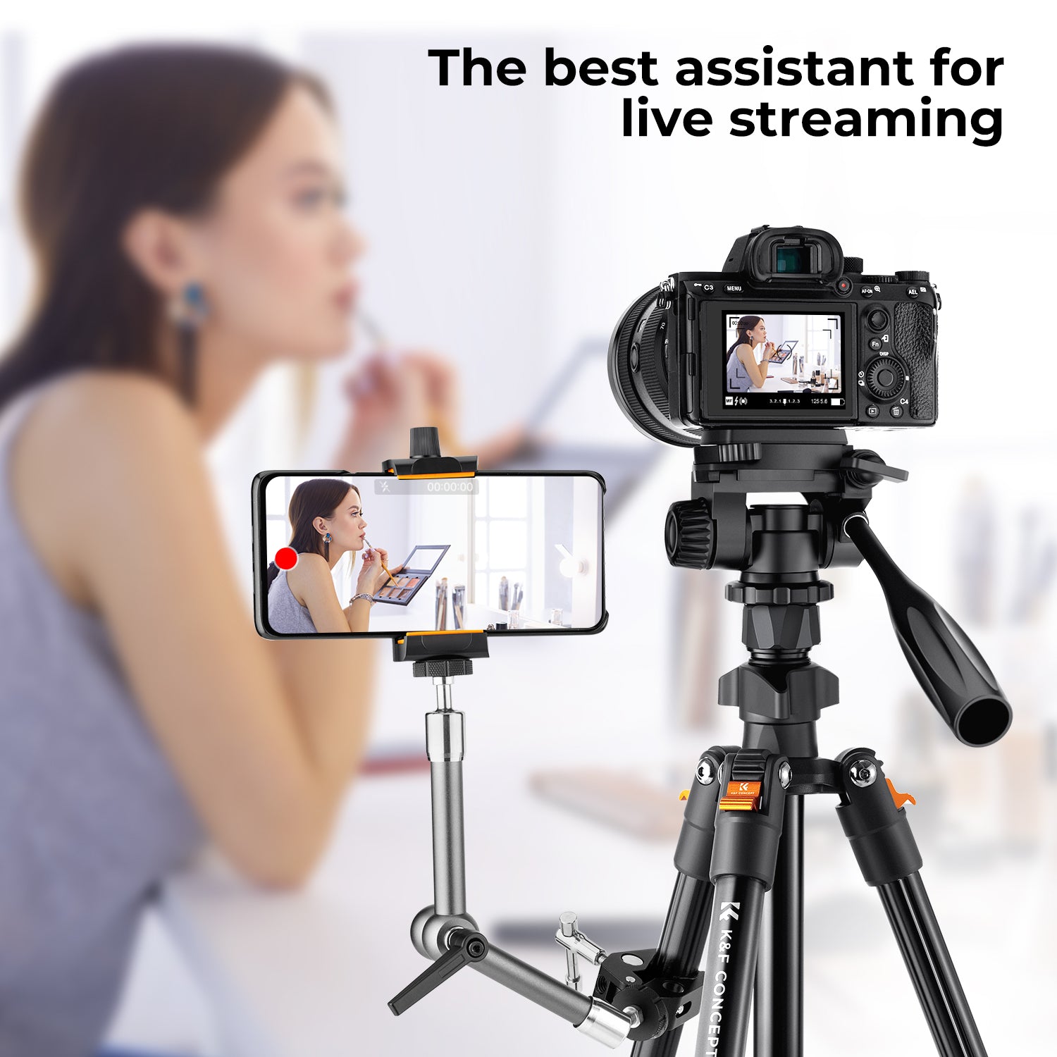 K&F 1.96m Camera Tripod, Video Tripod, Lightweight Travel Tripod, Tripod with 3-Way Head, Aluminium Camera Tripod for DSLR, Tripod for Smartphone with Mobile Phone Holder