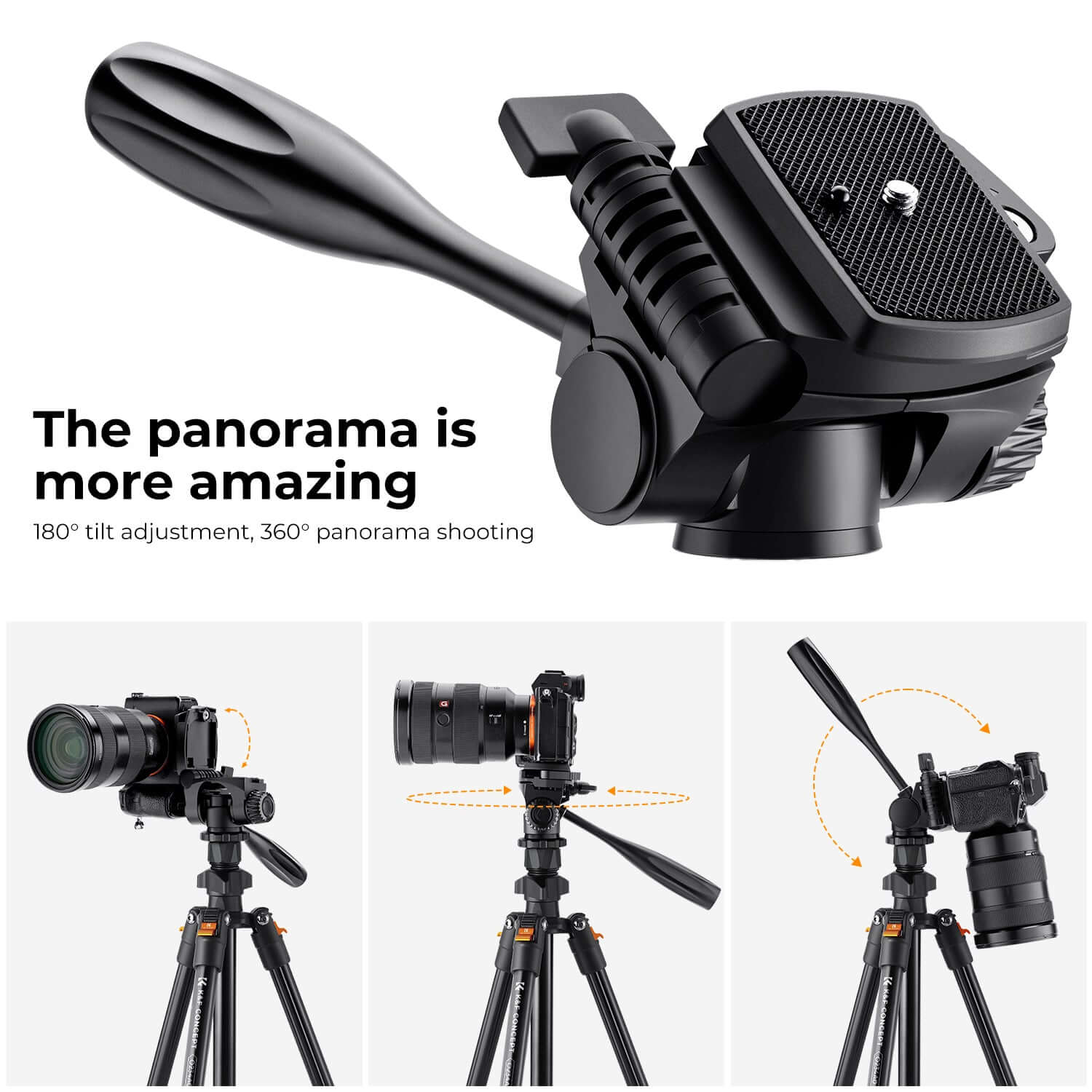 K&F 1.96m Camera Tripod, Video Tripod, Lightweight Travel Tripod, Tripod with 3-Way Head, Aluminium Camera Tripod for DSLR, Tripod for Smartphone with Mobile Phone Holder
