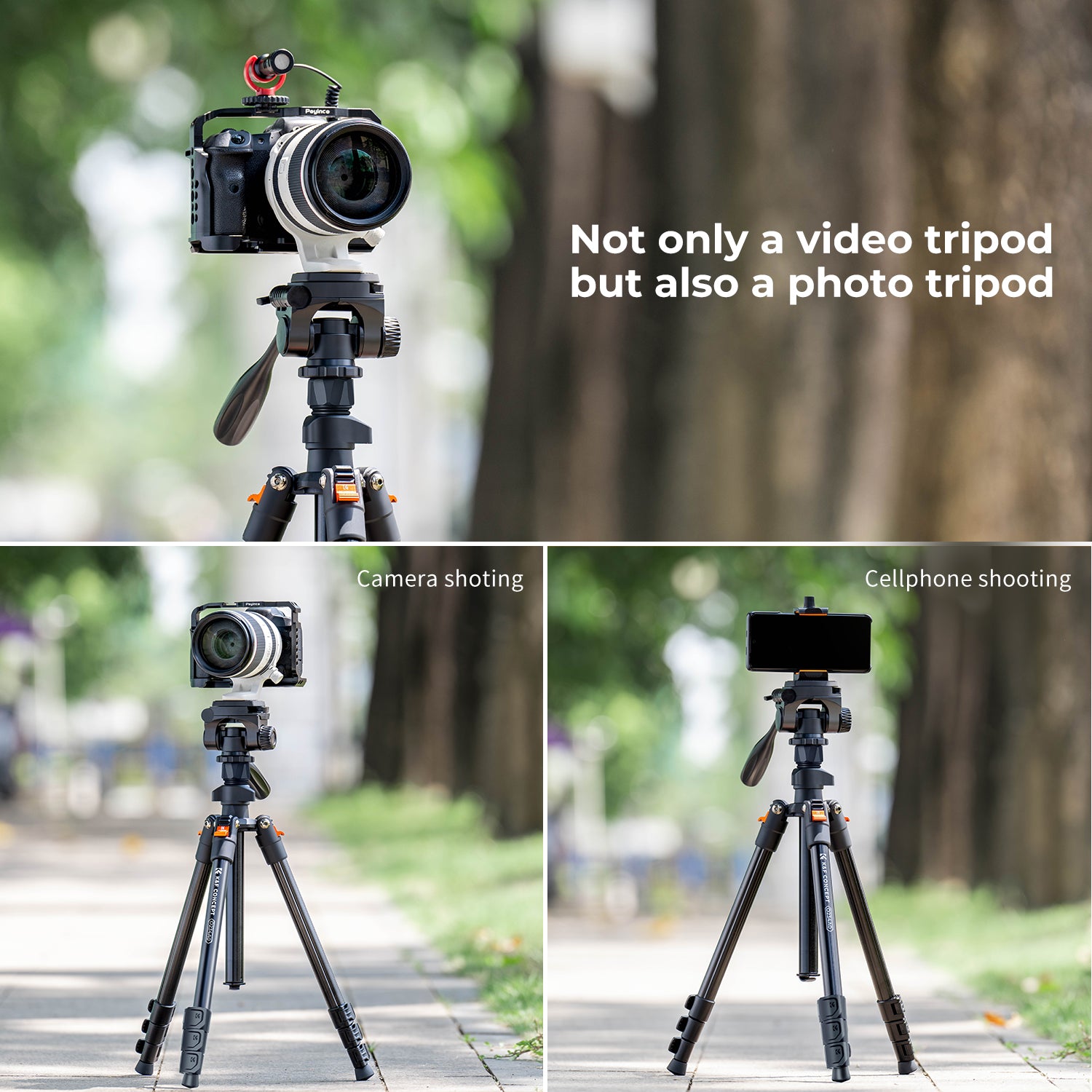 K&F 1.96m Camera Tripod, Video Tripod, Lightweight Travel Tripod, Tripod with 3-Way Head, Aluminium Camera Tripod for DSLR, Tripod for Smartphone with Mobile Phone Holder