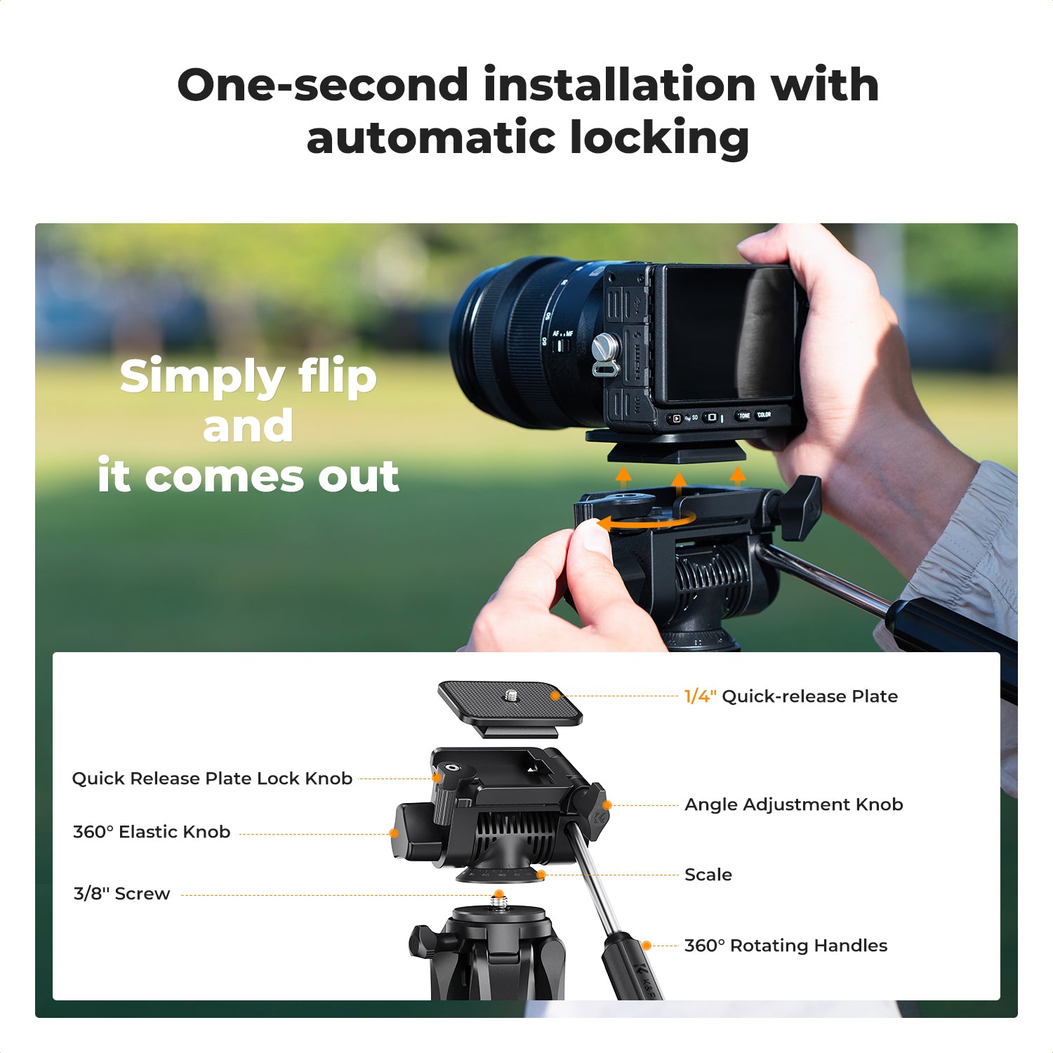 K&F Concept 190 cm Lightweight Tripod, Camera Compact Tripod with Remote and 2-in-1 Phone Holder,Travel Phone Tripod with Removable 3-Way Pan Head for Selfie/Video Recording/Photo/Live Stream/Vlog