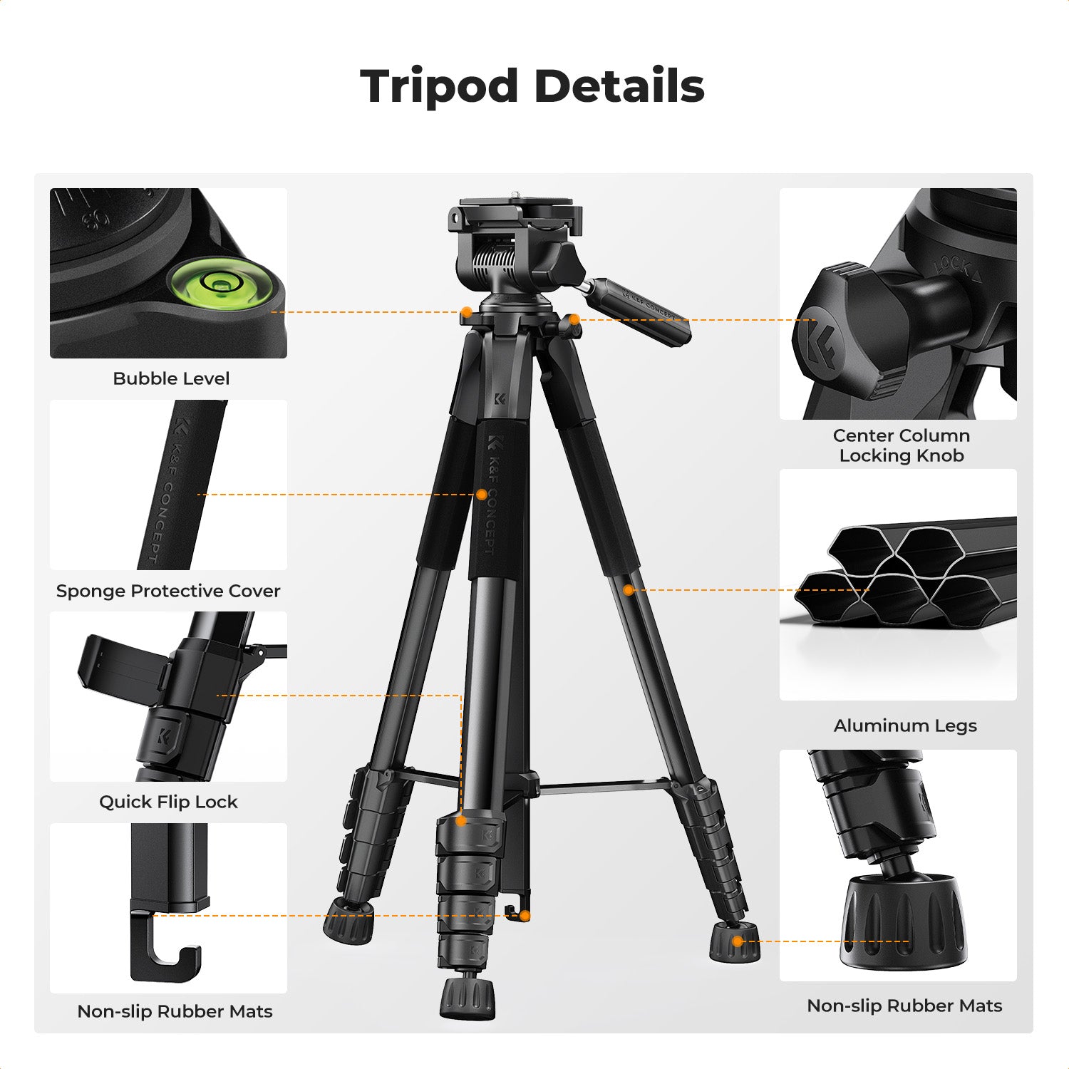 K&F Concept 190 cm Lightweight Tripod, Camera Compact Tripod with Remote and 2-in-1 Phone Holder,Travel Phone Tripod with Removable 3-Way Pan Head for Selfie/Video Recording/Photo/Live Stream/Vlog