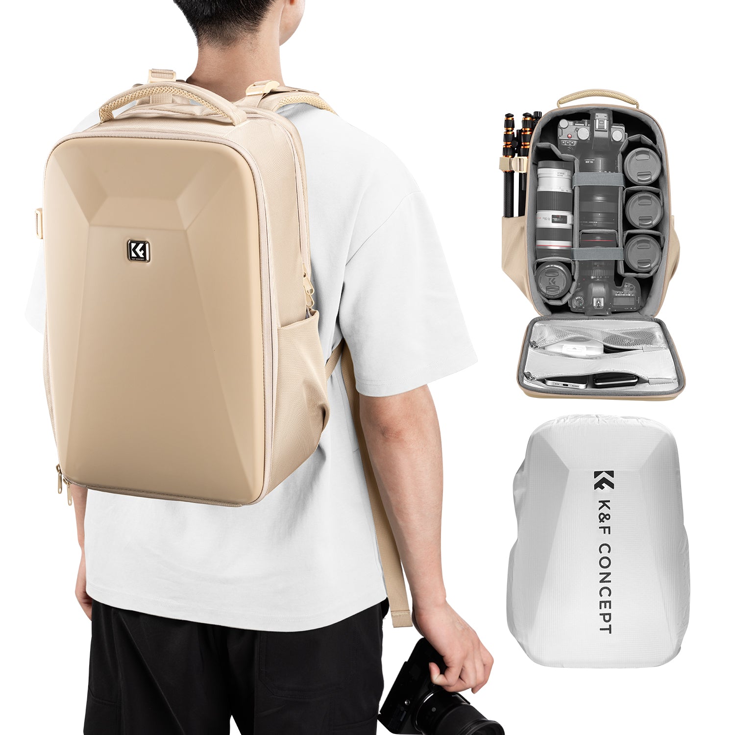 K&F Concept Camera Backpack Hardshell DSLR Photography Camera Bag with 15-15.6 Inch Laptop Compartment Waterproof Camera Case