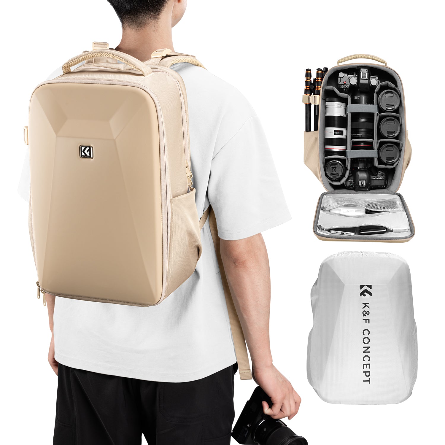 K&F Concept Camera Backpack Hardshell DSLR Photography Camera Bag with 15-15.6 Inch Laptop Compartment Waterproof Camera Case