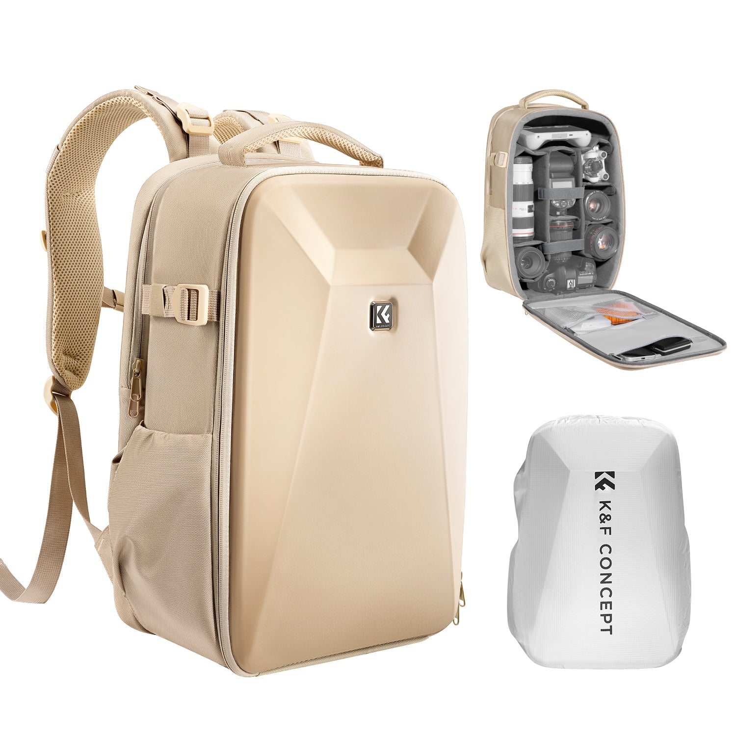 K&F Concept Camera Backpack Hardshell DSLR Photography Camera Bag with 15-15.6 Inch Laptop Compartment Waterproof Camera Case