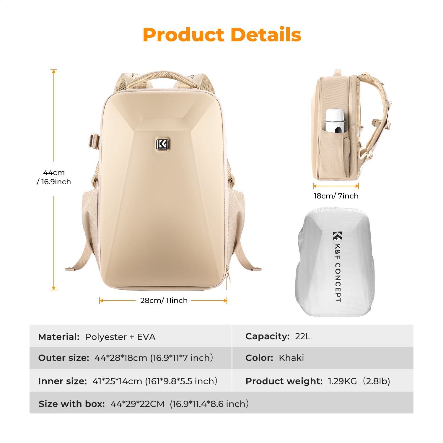 K&F Concept Camera Backpack Hardshell DSLR Photography Camera Bag with 15-15.6 Inch Laptop Compartment Waterproof Camera Case