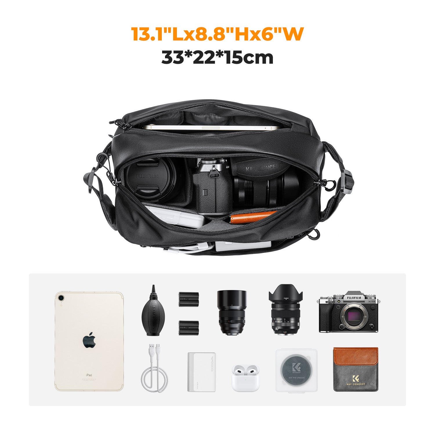 K&F Concept Alpha Camera Sling Bag 10L Photography Shoulder Bag, Compatible with Canon / Nikon / Sony Cameras / DJI Mavic Drones - Sling Bag10L Urban Wander 01 (Black )