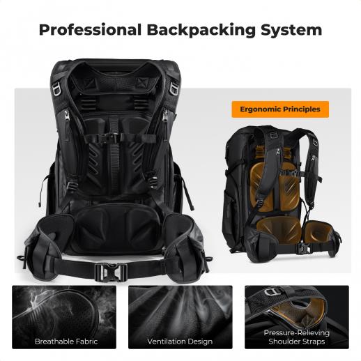 K&F Concept 30L Camera Backpack, Professional Waterproof DSLR Backpack with Removable Customizable Insert, Adjustable Straps – Fits 15