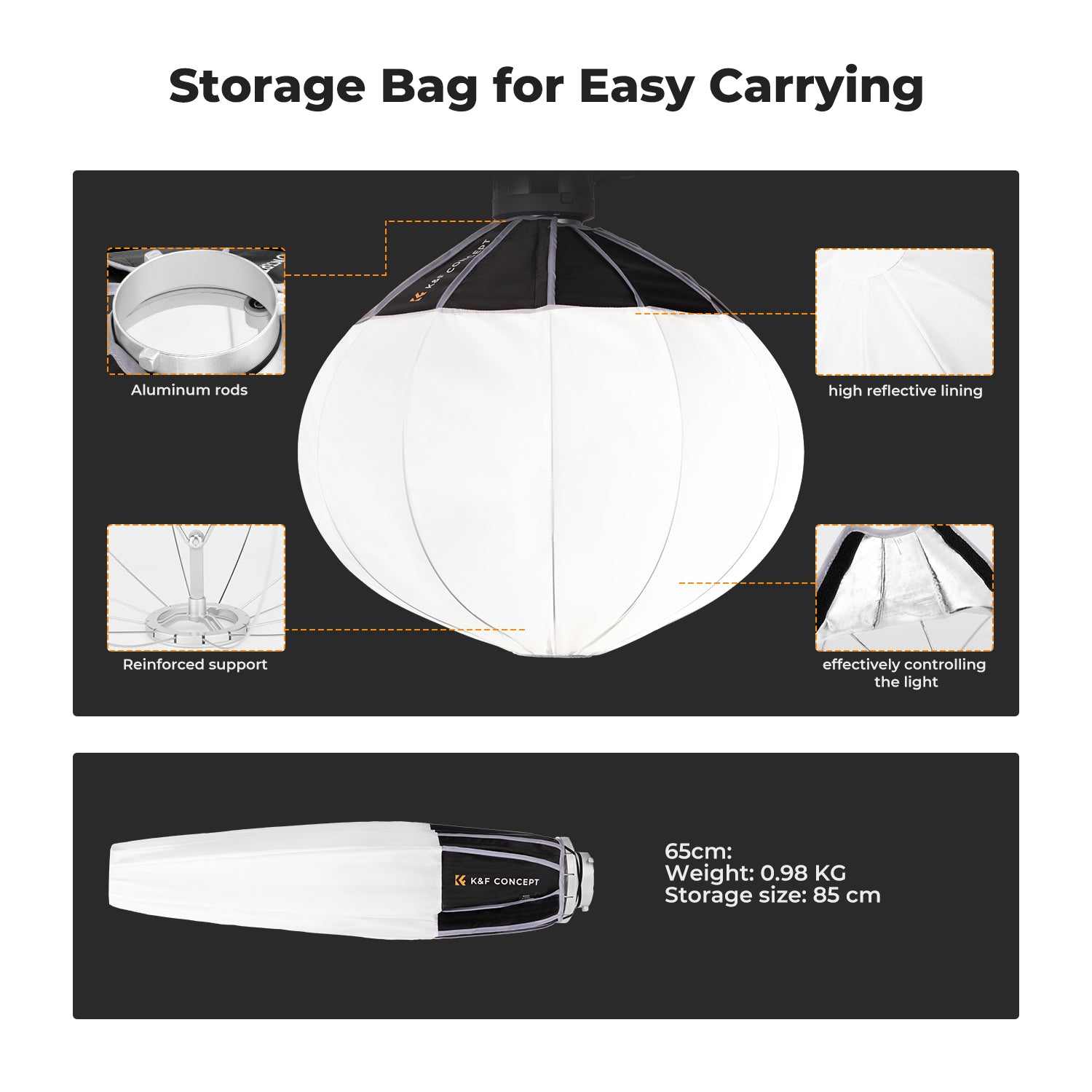 K&F 65cm Softbox Lantern Soft Light Modifier Quick Release Light Diffuser Softbox Compatible with Bowens Mount with Carrying Bag for Photography Studio Speedlite Flash and Monolight