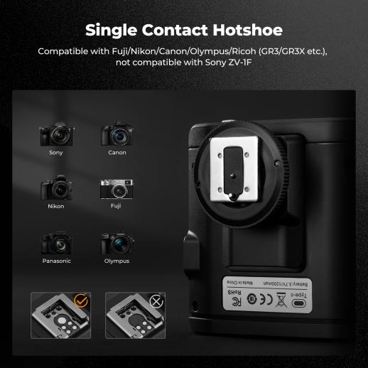 K&F CONCEPT Mini On-Camera Flash GN12, 5600K, 2000mAh Built-in Battery, Compatible with Canon, Fuji, Sony, Nikon, Panasonic, Olympus, Pentax & Other DSLR/Mirrorless Cameras with Standard Hot Shoe