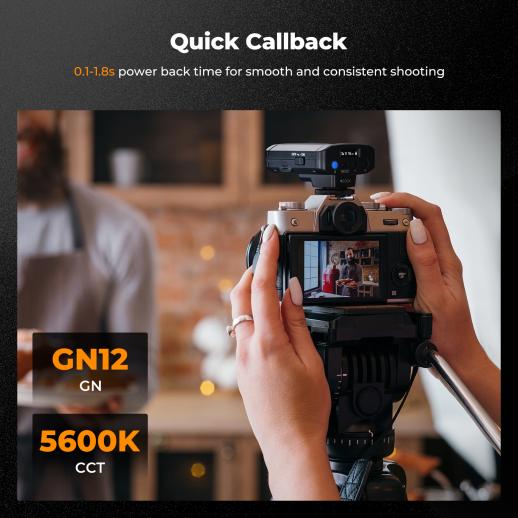 K&F CONCEPT Mini On-Camera Flash GN12, 5600K, 2000mAh Built-in Battery, Compatible with Canon, Fuji, Sony, Nikon, Panasonic, Olympus, Pentax & Other DSLR/Mirrorless Cameras with Standard Hot Shoe