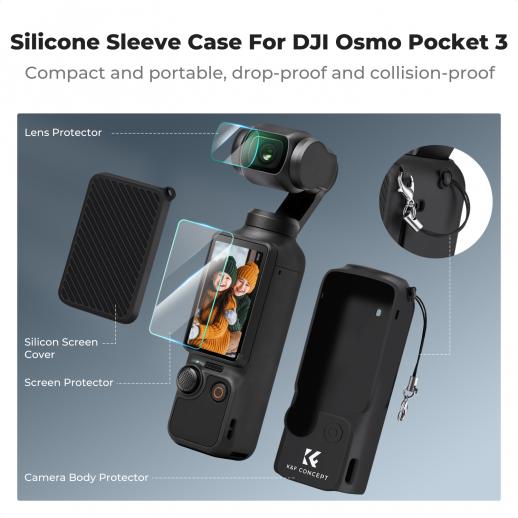 k&f Pocket 3 Silicone Protective Case Set Screen Protector Lens Film Screen Film Suitable for DJI OSMO Pocket 3 Creator Combination Accessories