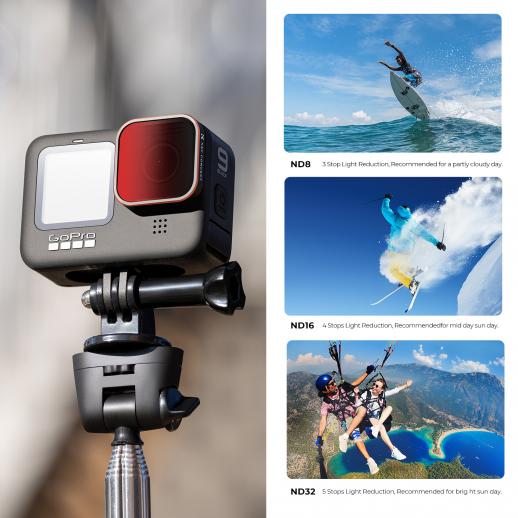 GOPRO Hero 9/10/11/12/13 ND8 + ND16 + ND32 + CPL 4pcs Set Neutral Density & Polarizing Lens Filter Kit with Anti-reflection Green Film Action Camera Lens Filter Accessories