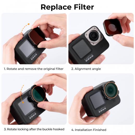GOPRO Hero 9/10/11/12/13 ND8 + ND16 + ND32 + CPL 4pcs Set Neutral Density & Polarizing Lens Filter Kit with Anti-reflection Green Film Action Camera Lens Filter Accessories