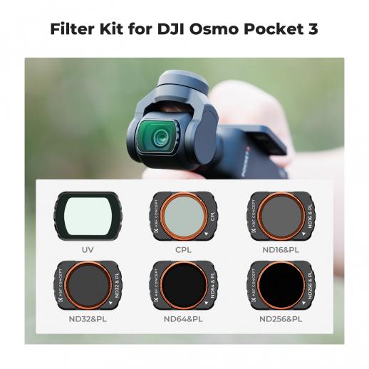DJI Osmo Pocket 3 Filter Set Magnetic UV + CPL + ND/PL, 6 Pack Magnetic UV + CPL + ND16&PL + ND32&PL + ND64&PL + ND256&PL Protection Polarizer Neutral Density Filters, Multi Coated HD Optical Glass