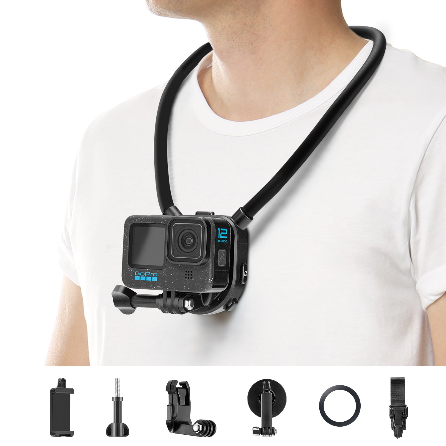 Magnetic Neck Phone Mount for Recording, Hands-Free POV/Vlog Video Filming, Magnetic Phone Chest Mount for GoPro / DJI Action / Insta360, Neck Holder