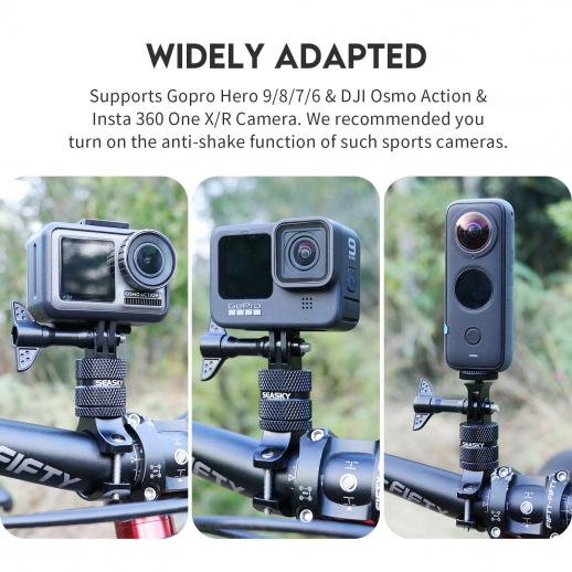 Mountain Bike Bicycle Motorcycle Handlebar Mounting Clamp Aluminum Alloy Bracket Fits GoPro Hero 11/10/9/8 Black Action Camera Insta360 One x2 x3 360 DJI OSMO action 2 3