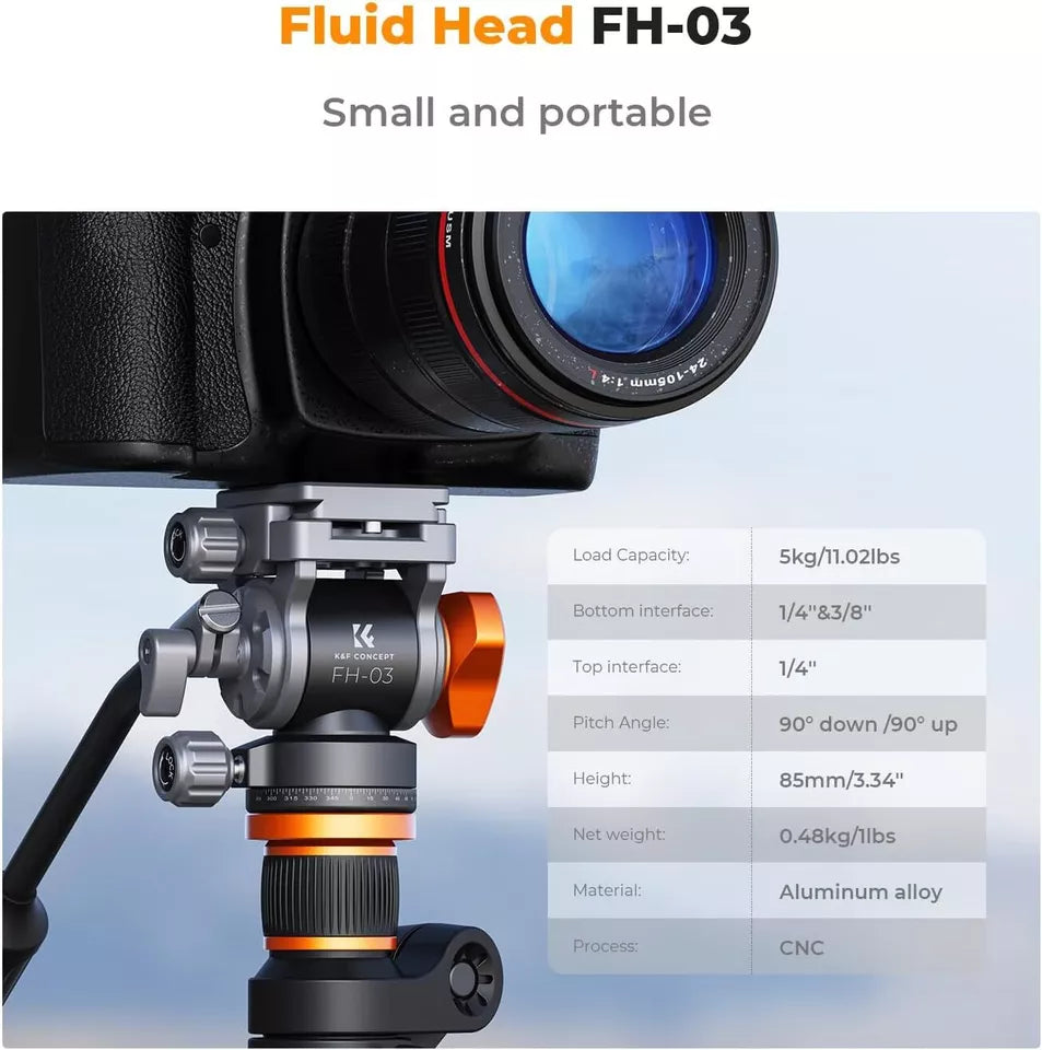 K&F Concept Video Fluid Head Tripod Head Max Load 11lb/5kg,Silky-Smooth, Stable Tripod Fluid Head for pan and tilt,Arca Swiss-Compatible Fluid Head Mount (KF31.087)