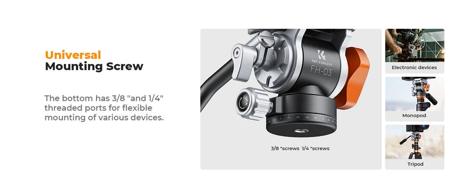 K&F Concept Video Fluid Head Tripod Head Max Load 11lb/5kg,Silky-Smooth, Stable Tripod Fluid Head for pan and tilt,Arca Swiss-Compatible Fluid Head Mount (KF31.087)