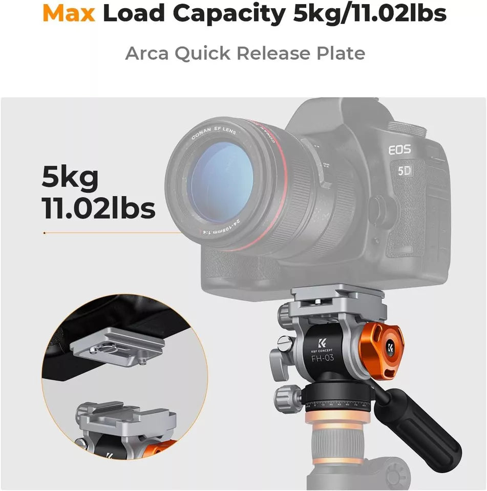 K&F Concept Video Fluid Head Tripod Head Max Load 11lb/5kg,Silky-Smooth, Stable Tripod Fluid Head for pan and tilt,Arca Swiss-Compatible Fluid Head Mount (KF31.087)