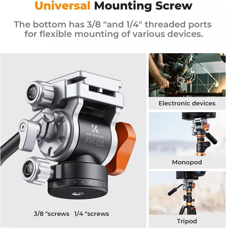 K&F Concept Video Fluid Head Tripod Head Max Load 11lb/5kg,Silky-Smooth, Stable Tripod Fluid Head for pan and tilt,Arca Swiss-Compatible Fluid Head Mount (KF31.087)