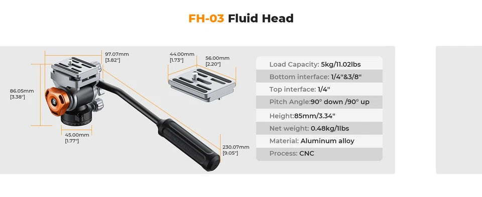 K&F Concept Video Fluid Head Tripod Head Max Load 11lb/5kg,Silky-Smooth, Stable Tripod Fluid Head for pan and tilt,Arca Swiss-Compatible Fluid Head Mount (KF31.087)