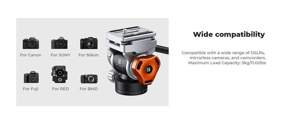 K&F Concept Video Fluid Head Tripod Head Max Load 11lb/5kg,Silky-Smooth, Stable Tripod Fluid Head for pan and tilt,Arca Swiss-Compatible Fluid Head Mount (KF31.087)
