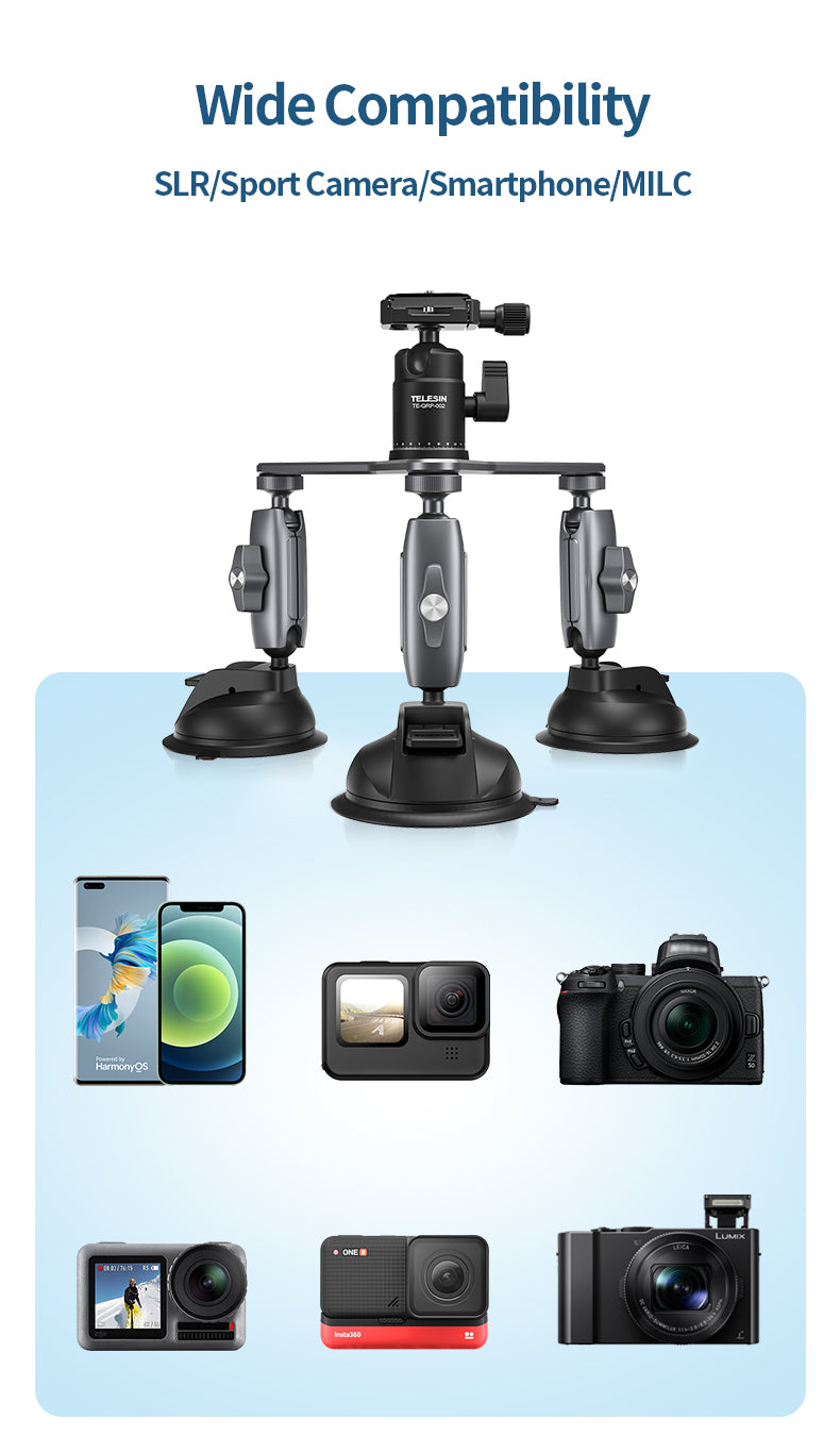 TELESIN Three-Arm Suction Mount