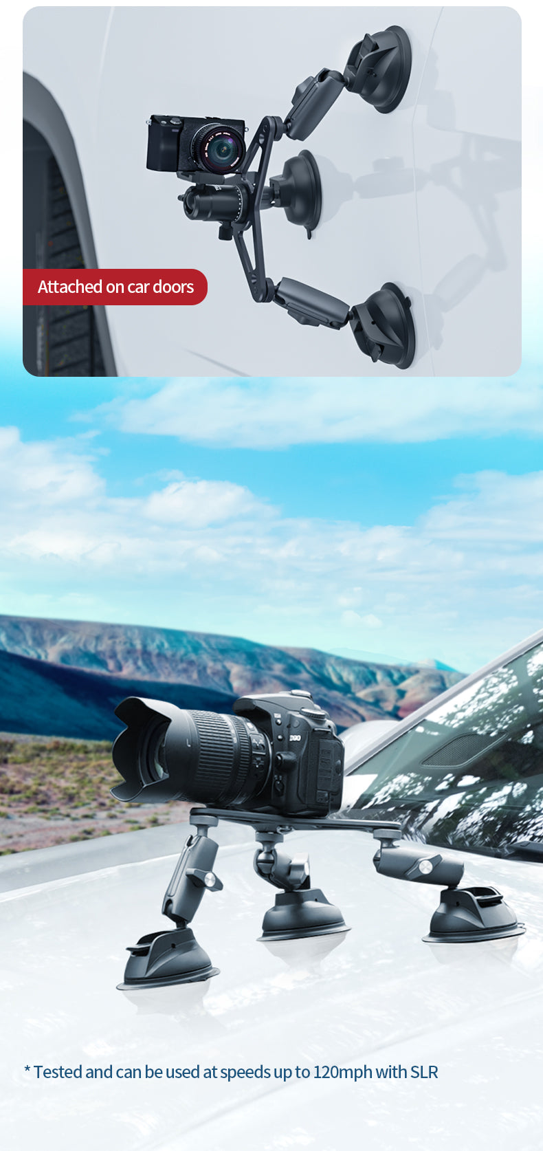 TELESIN Three-Arm Suction Mount