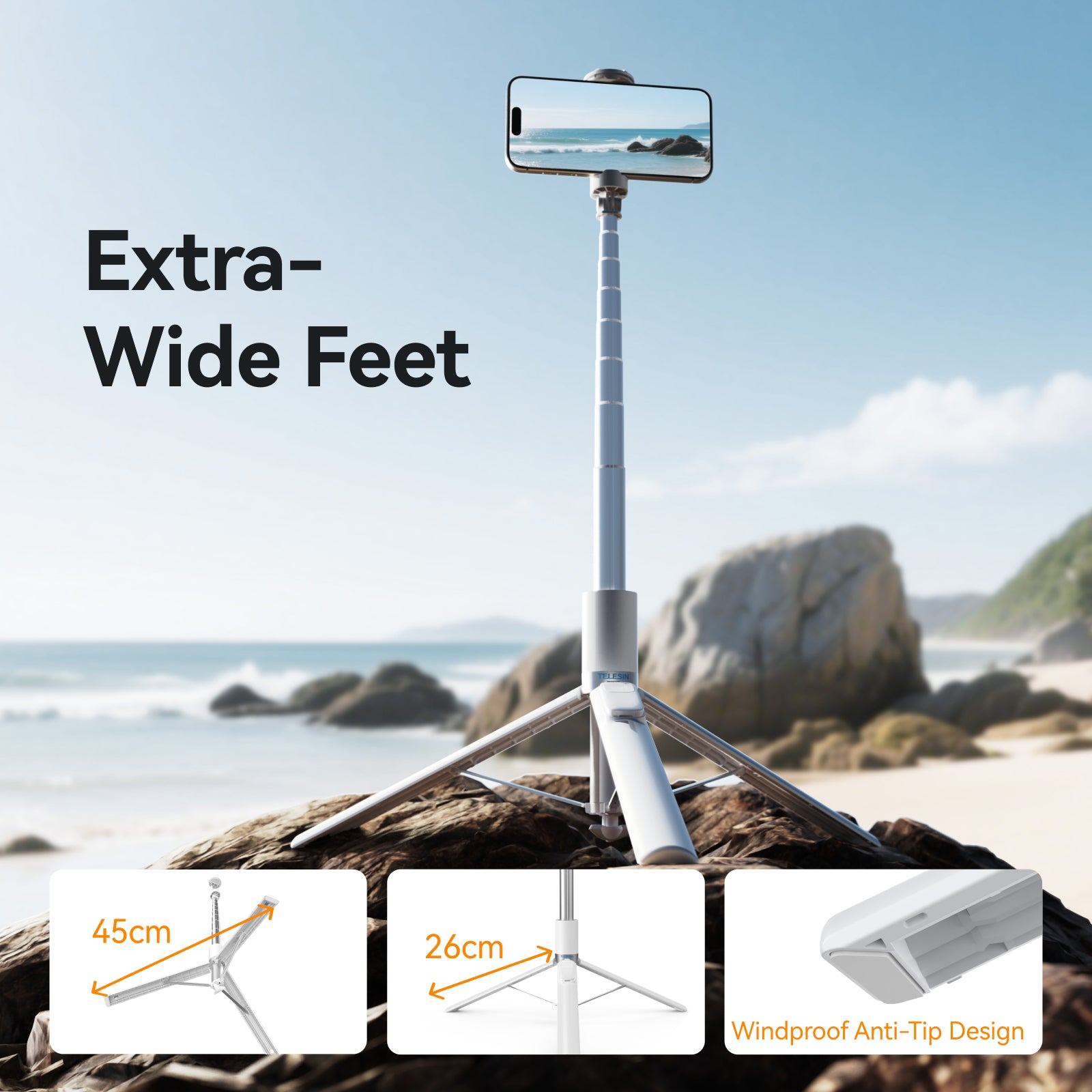 TELESIN 1.8m portable selfie stick tripod