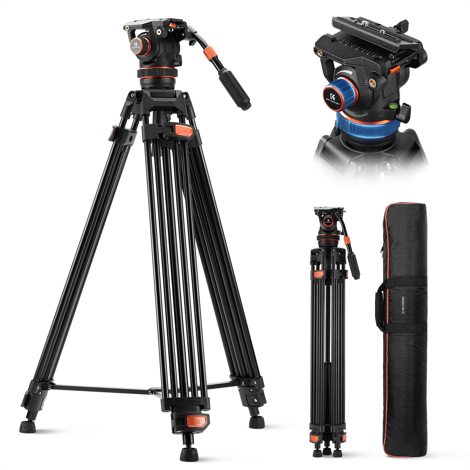 K&F 10KG Load Capacity Fluid Head Tripod Camera Tripod Maximum Height 75.2
