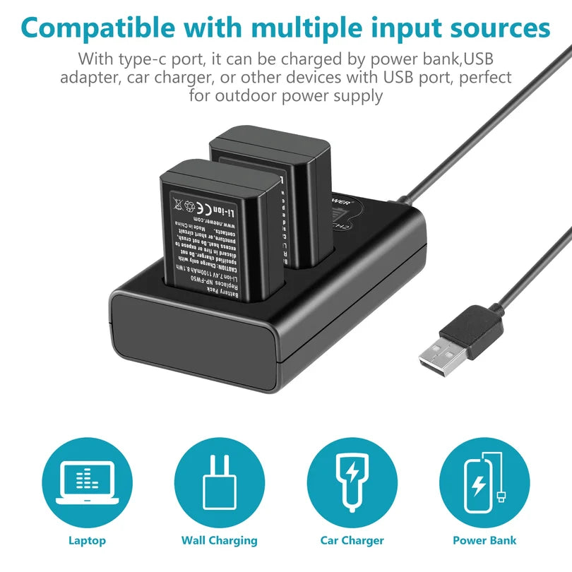 NEEWER 2-Pack NP-FW50 Sony Replacement Battery Charger Set
