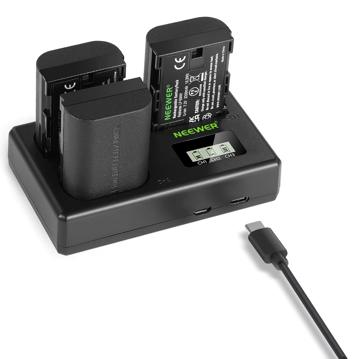 LP-E6NH 3 Pcs 2250 MAH LP-E6NH BATTERY+ TRIO-CHARGER black
