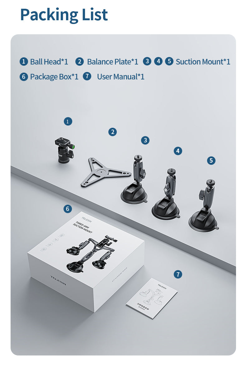 TELESIN Three-Arm Suction Mount