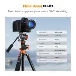 K&F Concept Professional Video Tripod with Fluid Head FH-03 (KF09.137)