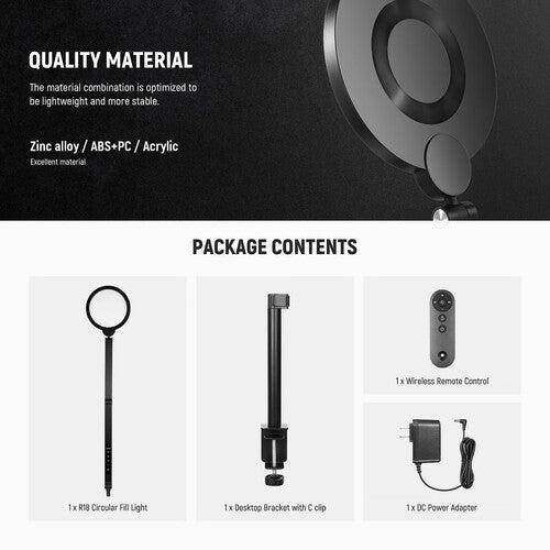 Neewer BASICS R18 Bi-Color Round LED Light with Desktop Stand (7