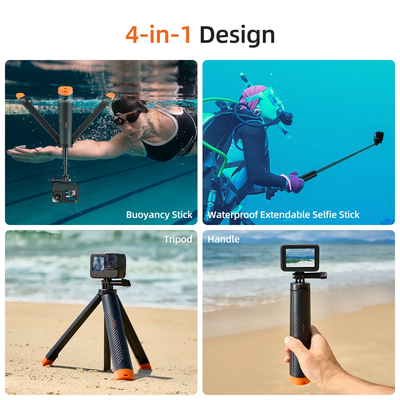 Telesin Floating Selfie Stick with Tripod for action cameras