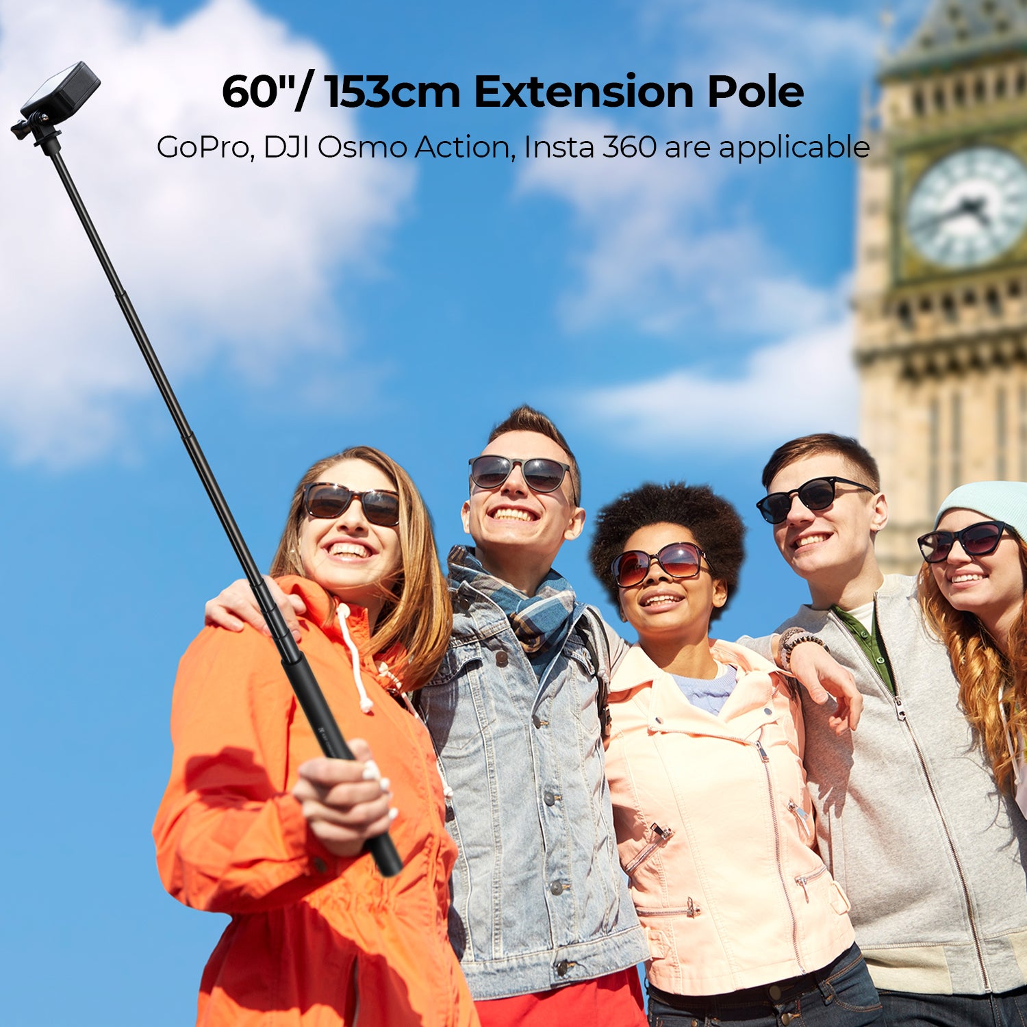 K&F 153CM Invisible Selfie Stick, Extension Pole compatiable with Insta360 Sports Camera, GoPro, DJI Action, 1/4