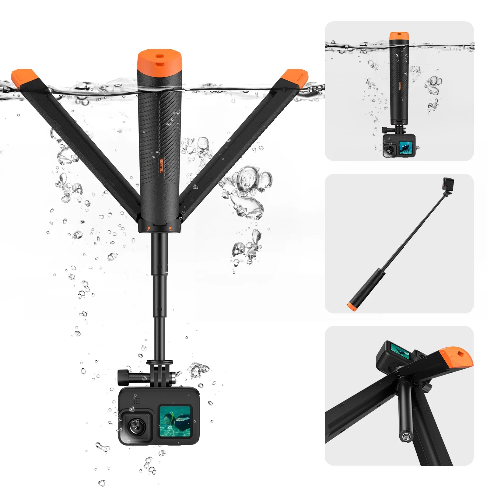 Telesin Floating Selfie Stick with Tripod for action cameras