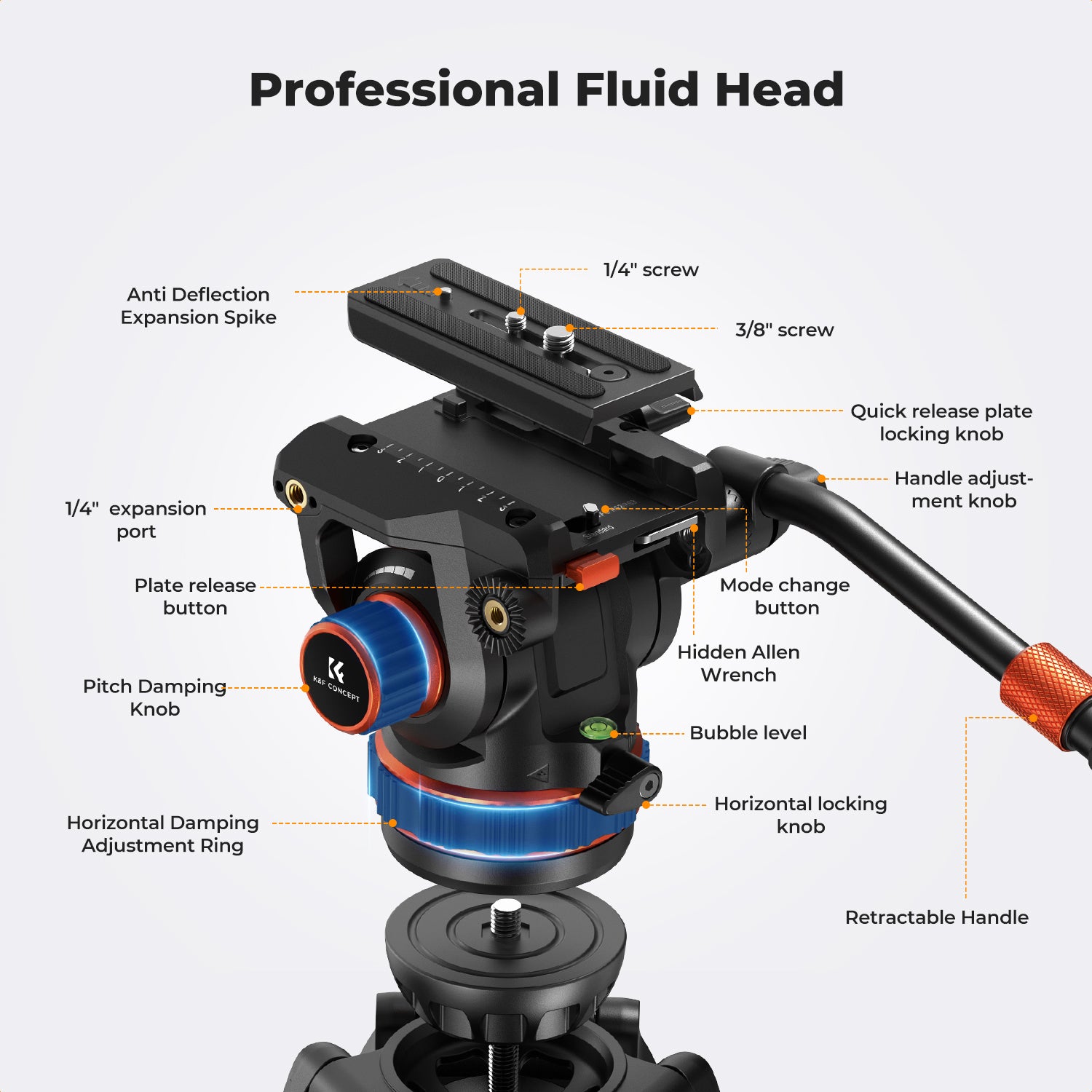 K&F 10KG Load Capacity Fluid Head Tripod Camera Tripod Maximum Height 75.2