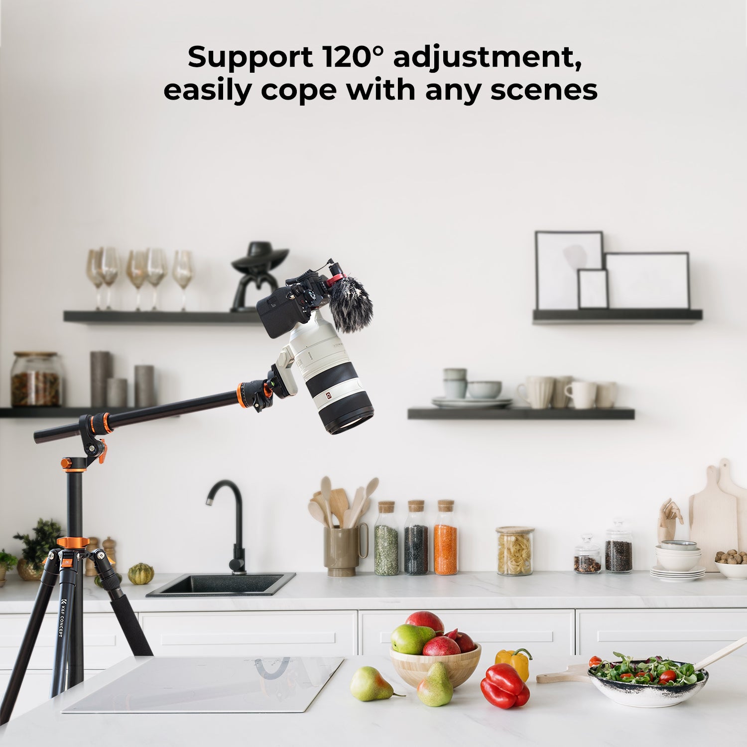 K&F 2.3m Camera Tripods magnesium aluminum alloy tripods Reversible Detachable Monopod Plate Lock Transverse Center Column horizontal 360 ° panoramic BH-28L head (orange)