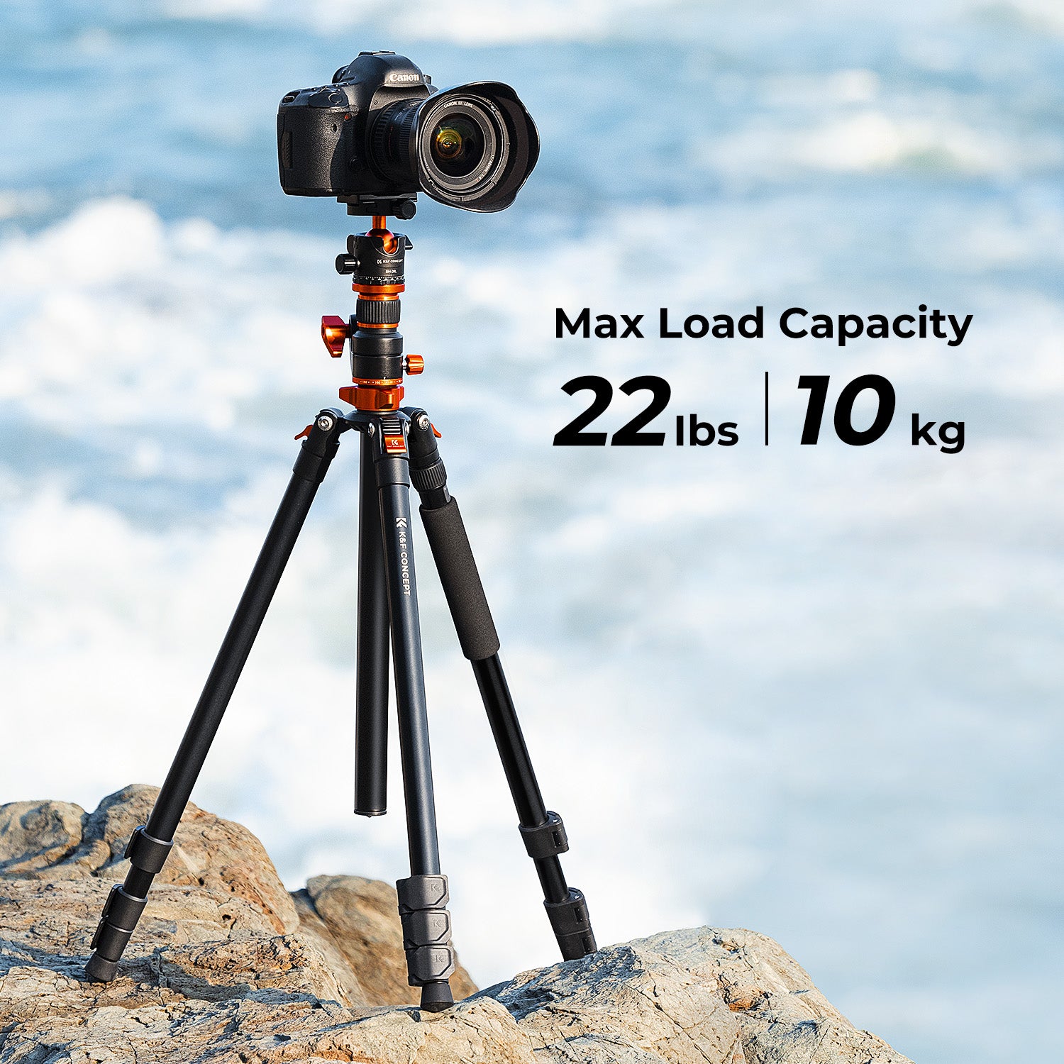 K&F 2.3m Camera Tripods magnesium aluminum alloy tripods Reversible Detachable Monopod Plate Lock Transverse Center Column horizontal 360 ° panoramic BH-28L head (orange)