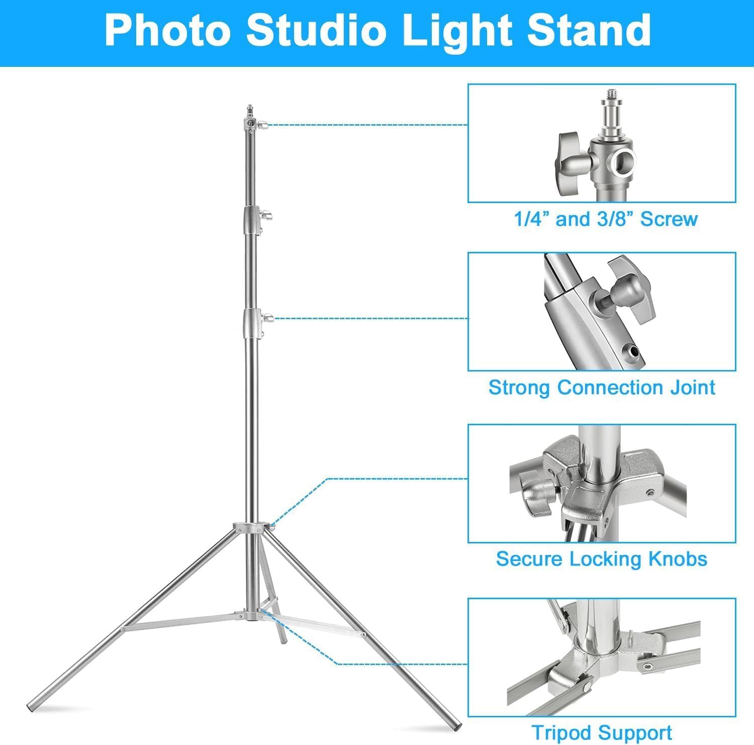 NiceFoto LS-280s AT Stainless Steel Light Stand with Air Pressure System – 260cm Max Height