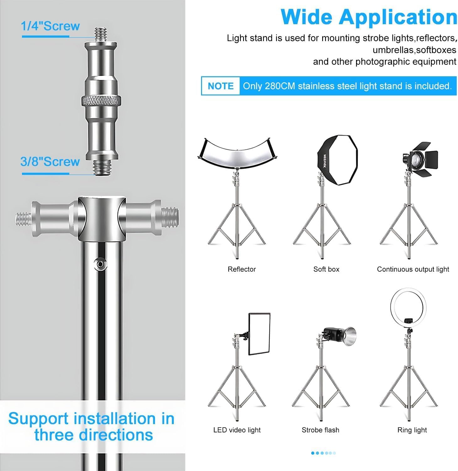 NiceFoto LS-280s AT Stainless Steel Light Stand with Air Pressure System – 260cm Max Height