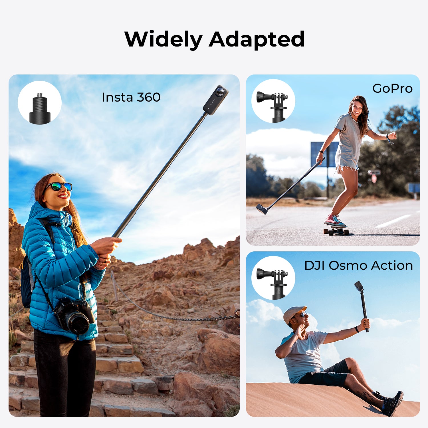 K&F 153CM Invisible Selfie Stick, Extension Pole compatiable with Insta360 Sports Camera, GoPro, DJI Action, 1/4