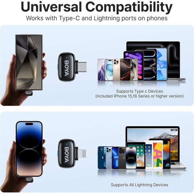 BOYA Mini 12 For ( Andriod Type C and I phone IOS ) Dual Wireless Microphone With Charging Case