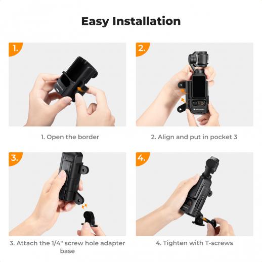 Expansion Adapter Mount Compatible with DJI Osmo Pocket 3, Extended Mounting Bracket Frame with Cold Shoe Mount/ 1/4